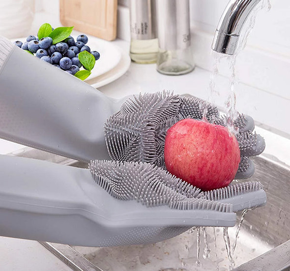 Soft Silicon Dish Scrubber Gloves - Random Color - Hiffey