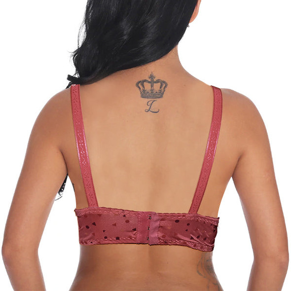 Mix Polka & Angles Printed Stretchable Soft Non Padded Bra - Maroon - Hiffey