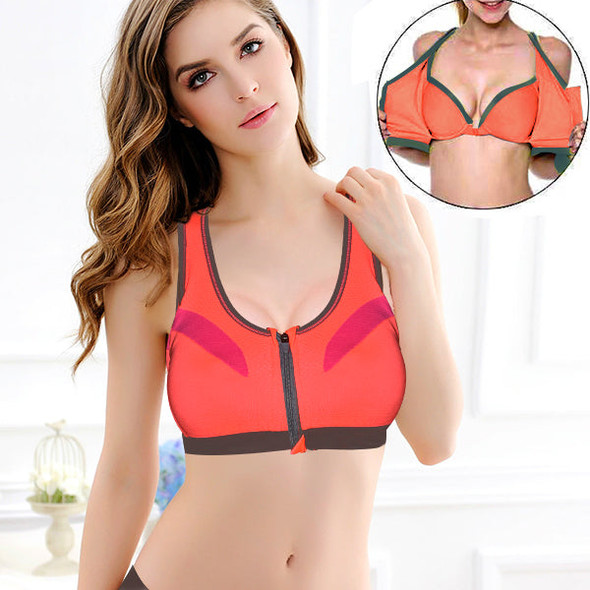 Impact Cross Back Wirefree Zipper Sport Padded Bra For Women - Orange at Hiffey .pk