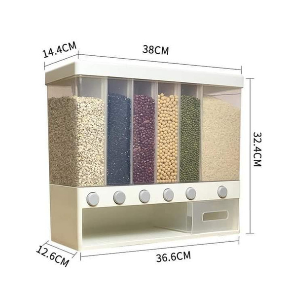 Wall Mounted Dry Food Dispenser 6-Grid Cereal Dispensers