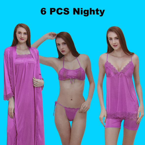 Women High Quality Luxury 6 pcs Silky Nighty - Purple at Hiffey .pk