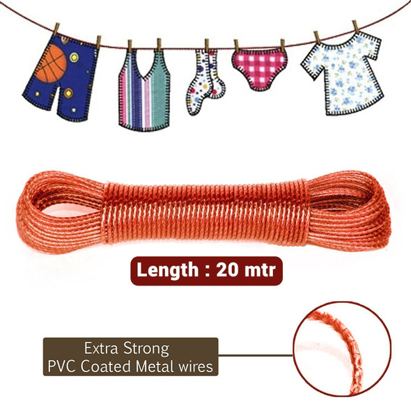 Clothesline Heavy Duty Cloth Laundry Rope PVC Coated Metal Wire - 20 Metres at Hiffey .pk