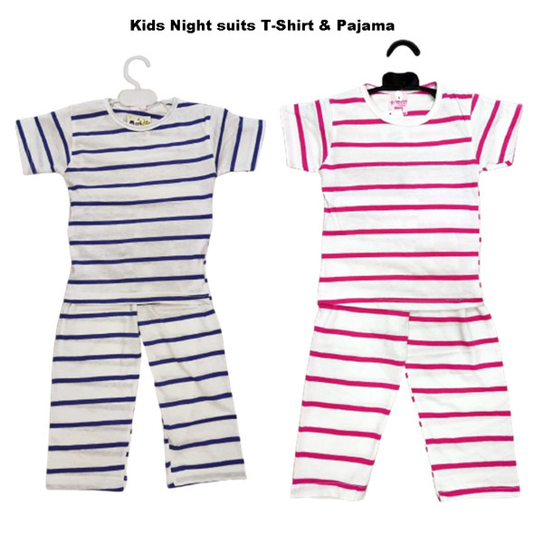 kids night suits T-Shirt & Pajama Printed Lounge Wear Night Suit For Boys & Girls - line print at Hiffey .pk