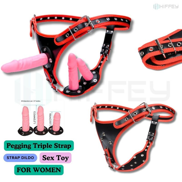 Pegging Triple Strap on Silicone Dildo For Lesbian Womens Adults Sex Toy