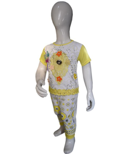 Stylish Chicken Embroidered Yellow Color Baby Girl T-Shirt & Trouser at Hiffey .pk