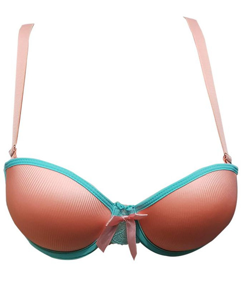 Padded Wired Fancy Bra With Net Strap - Peach at Hiffey .pk