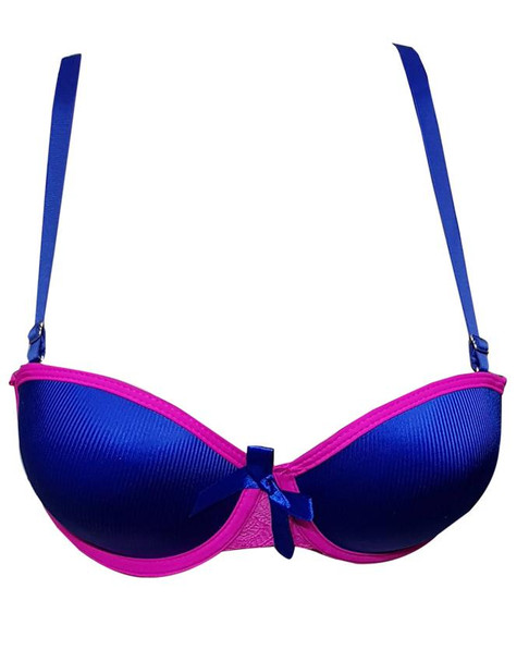 Padded Wired Fancy Bra With Net Strap - Navy Blue at Hiffey .pk