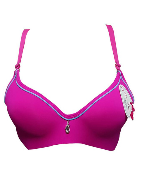 Padded Wired Fancy Bra With Blue Piping - Magenta at Hiffey .pk