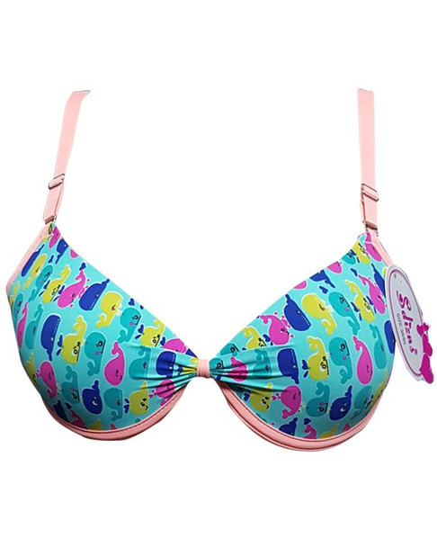 Padded Bra Wired Pink Stripes Multi Whale Printed -Sea Green at Hiffey .pk