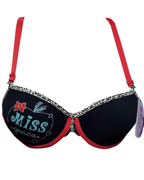 Miss Grace Padded Bra Wired Leopard Printed Piping -Black at Hiffey .pk