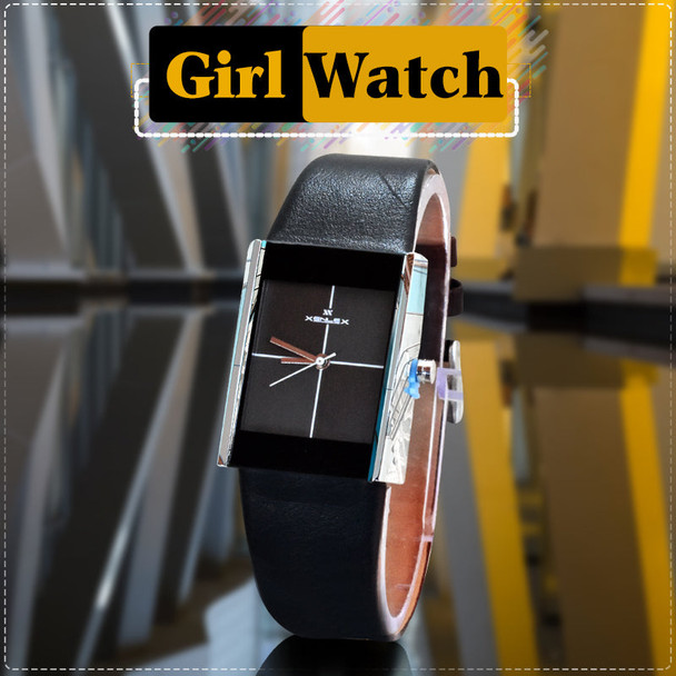 Square Leather Strap Watch for Ladies - Black at Hiffey .pk