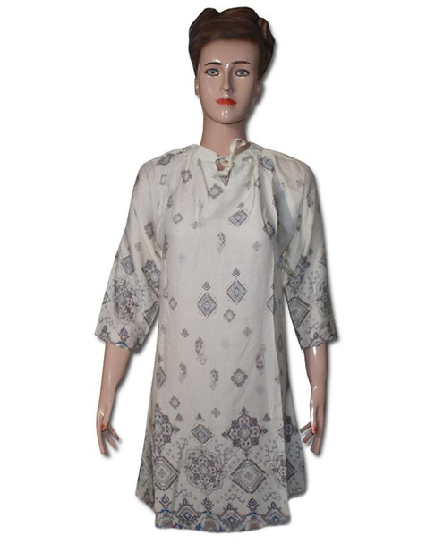 Linen Off White Color Printed Kurti at Hiffey .pk