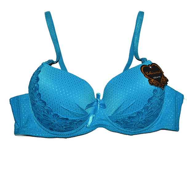 Bridal Collection Wired Push Up Padded Bra Panty Set for Women - Blue - Hiffey