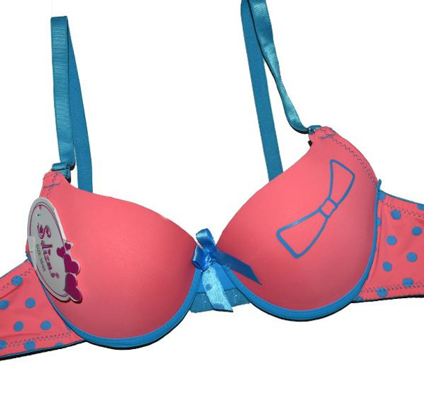 Bow Printed Simple Padded Underwired Bra and Panty for Women - Pink - Hiffey