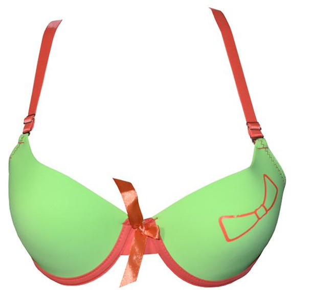 Bow Printed Simple Padded Underwired Bra and Panty for Women - Apple Green - Hiffey