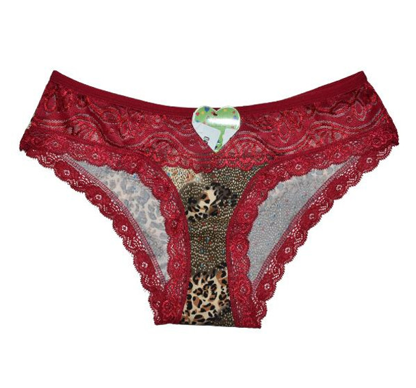 Ladies Lace Printed Fancy Panties - Maroon - Hiffey