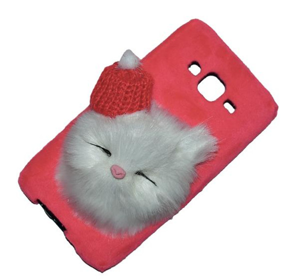 Samsung Galaxy J5 - Cute Cat Fluffy Mobile Cover Case - Pink