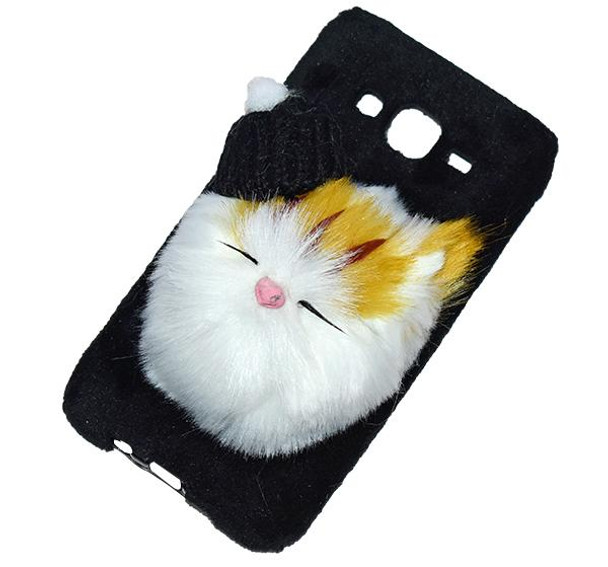 Samsung Galaxy J5 - Cute Cat Fluffy Mobile Cover Case - Black - Hiffey
