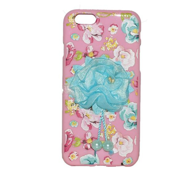 iPhone 6G - Fancy Blue Flower Ribbon Mobile Cover - Pink - Hiffey