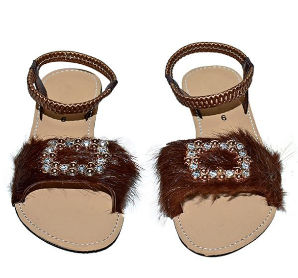 Stylish Fur Brown Sandals For Ladies - Hiffey