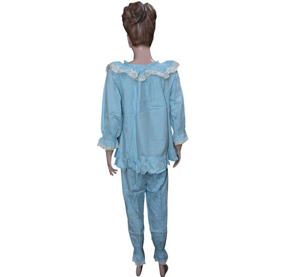 Women's Round Neck Cotton Pajama Set - Blue - Hiffey