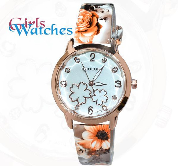 Flower Printed Multicolor Fashion Watch for Girls -A349S - Hiffey