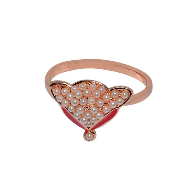 Red Lotus Flower Tiny Pearls Ring For Girls - Golden - Hiffey