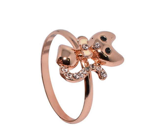 Cat Head With Black Eyes Ring For Girls - Golden - Hiffey