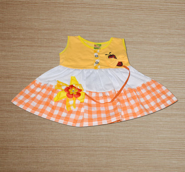 Bee Embroidery Frock For Baby Girl - Yellow - Hiffey