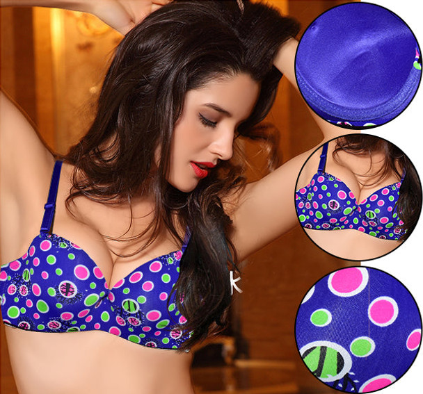 Multi Polka Dots Printed Padded Wired Bra - Blue at Hiffey .pk