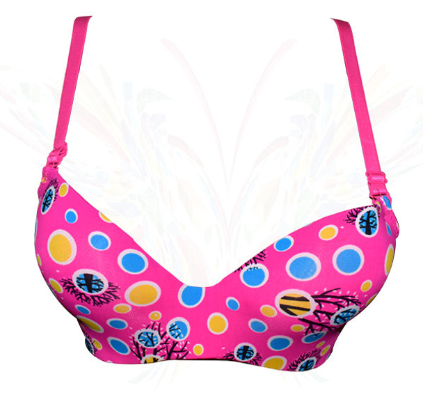 Multi Polka Dots Printed Padded Wired Bra - Pink - Hiffey