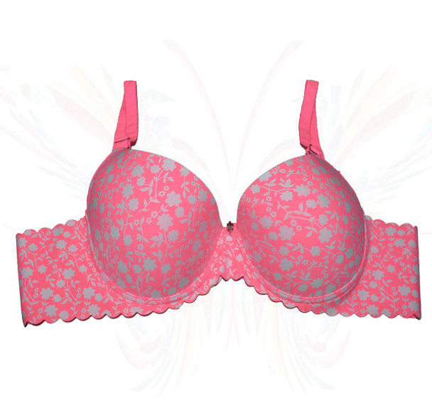 Pretty White Floral Print All Over Wired Bra - Pink - Hiffey