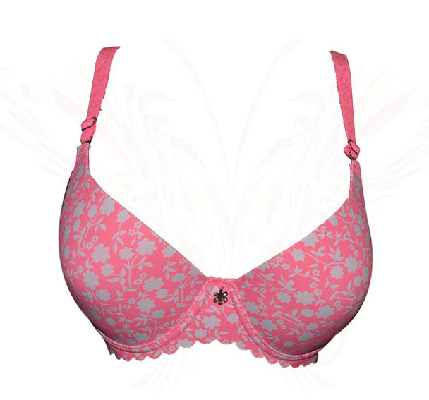 Pretty White Floral Print All Over Wired Bra - Pink - Hiffey