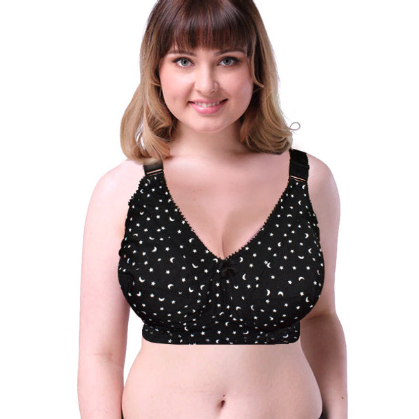 Little Stars & Moon Printed On Soft Non Padded Bra - Black at Hiffey .pk