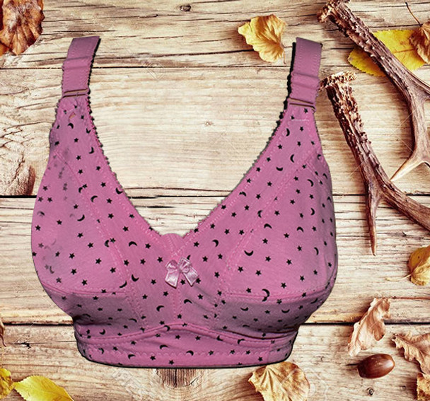 Little Stars & Moon Printed On Soft Non Padded Bra - Pink - Hiffey