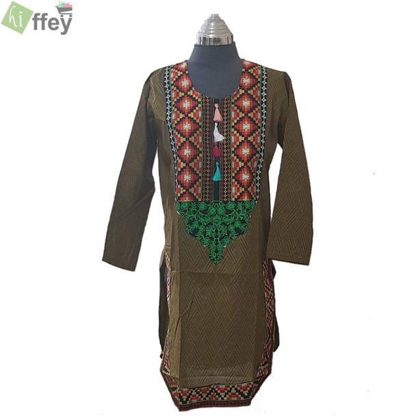 Olive Green Embroidered Kurti at Hiffey .pk