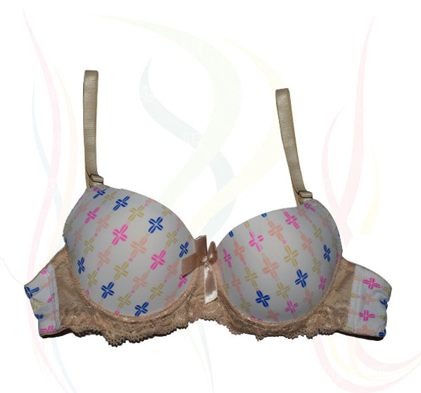 Cream Wired & Lace Design Padded Bra - Hiffey