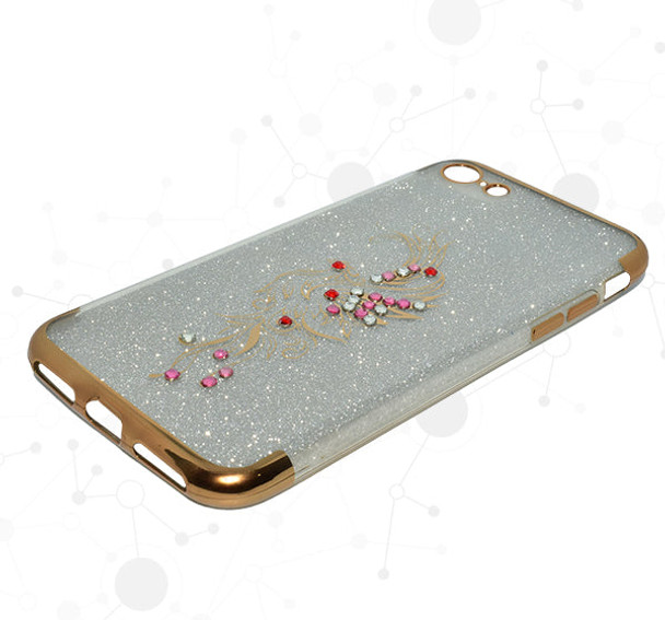 Apple Iphone 7 Beads Flower Textured Glitter Mobile Back Cover - Golden - Hiffey