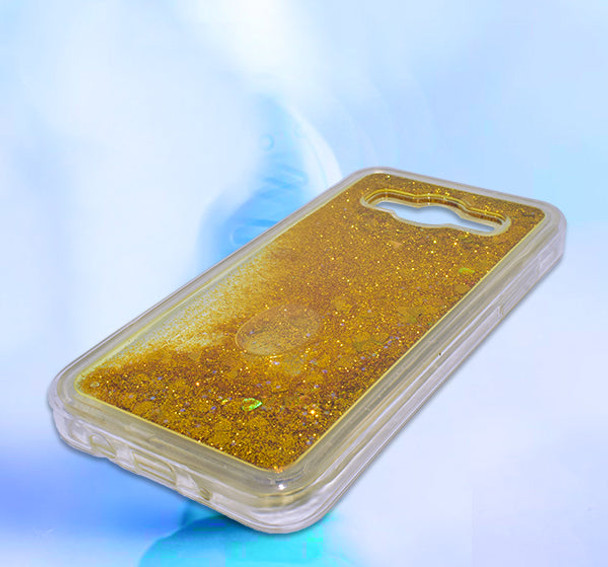 Liquid Golden Glittery Transparent Sequin Samsung J3 Pro Mobile Back Cover - Hiffey