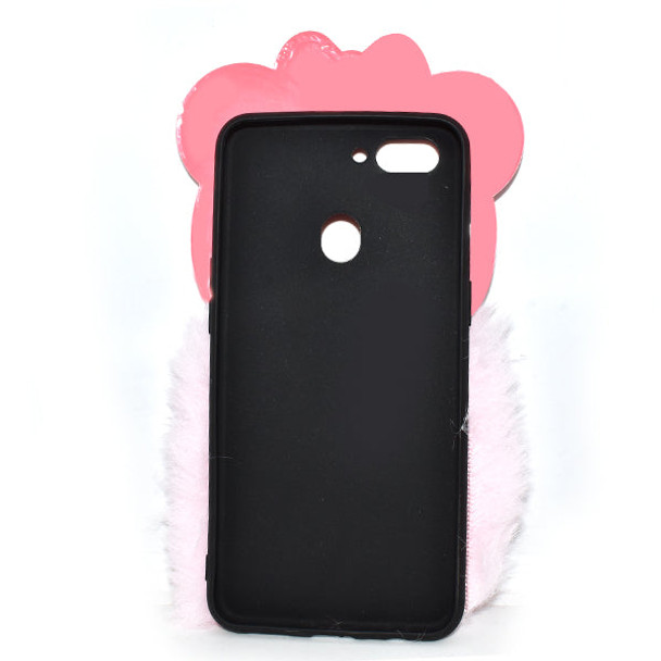 Fluffy Hairy Bear Face Mobile Back Covers For Oppo - Pink - Hiffey