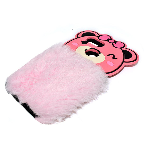 Fluffy Hairy Bear Face Mobile Back Covers For Oppo - Pink - Hiffey