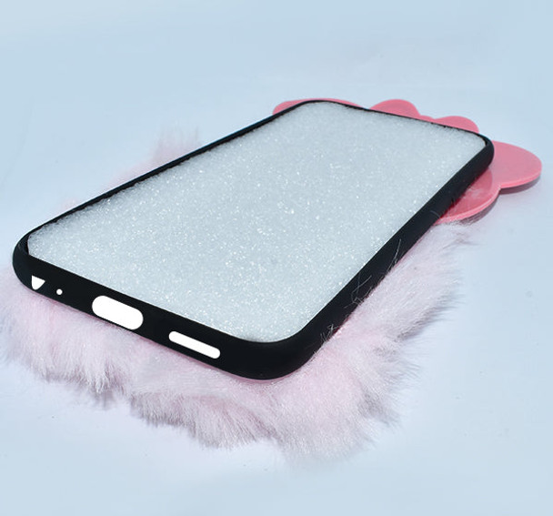 Fluffy Hairy Bear Face Mobile Back Covers For Vivo - Pink - Hiffey