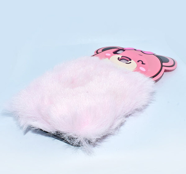 Fluffy Hairy Bear Face Mobile Back Covers For Vivo - Pink - Hiffey