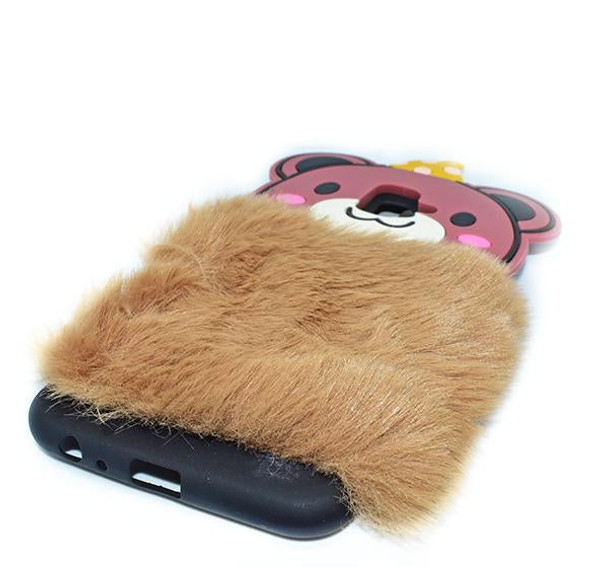 Fluffy Hairy Pizza Hat Bear Face Mobile Back Covers For Samsung Galaxy - Brown - Hiffey