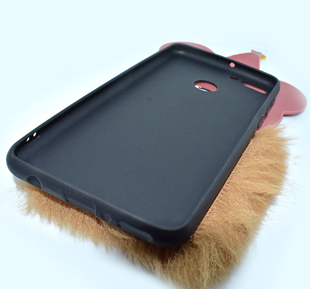 Fluffy Hairy Pizza Hat Bear Face Mobile Back Covers For Huawei Y9 Prime - Brown - Hiffey