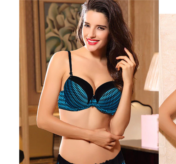 Blue ZigZag Printed Wired Soft & Silky Padded Bra at Hiffey .pk