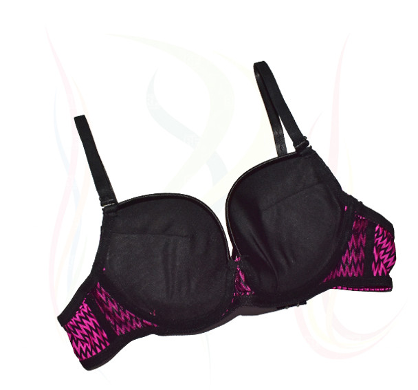 Dark Pink ZigZag Printed Wired Soft & Silky Padded Bra at Hiffey .pk