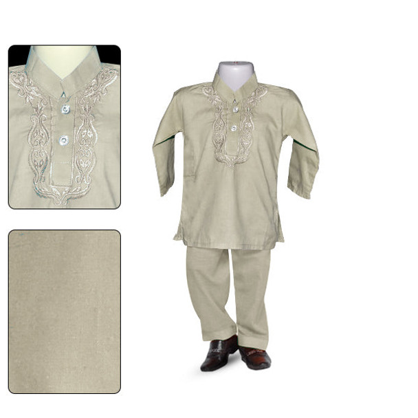 Kids Kerry Embroidered Kurta and Shalwar - Brown at Hiffey .pk