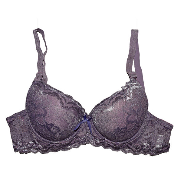 Fully Floral Lacey Padded Wired Bra and Panty Set - Purple - Hiffey