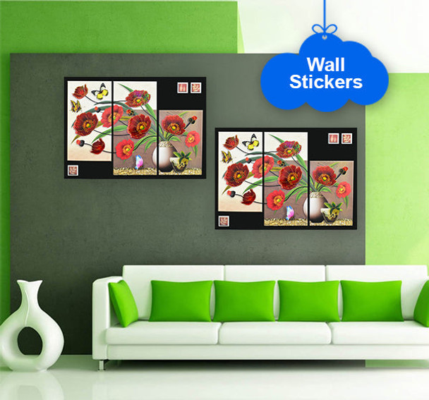 Flowers Printed In 3 Piece Style Wall Sticker at Hiffey .pk